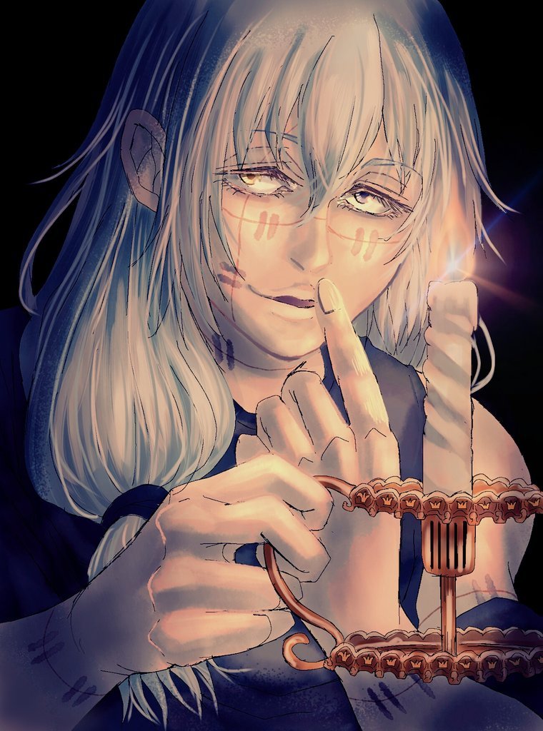 1boy, blue_eyes, blue_hair, candlestand, eyelashes, hair_between_eyes, heterochromia, holding_candlestand
