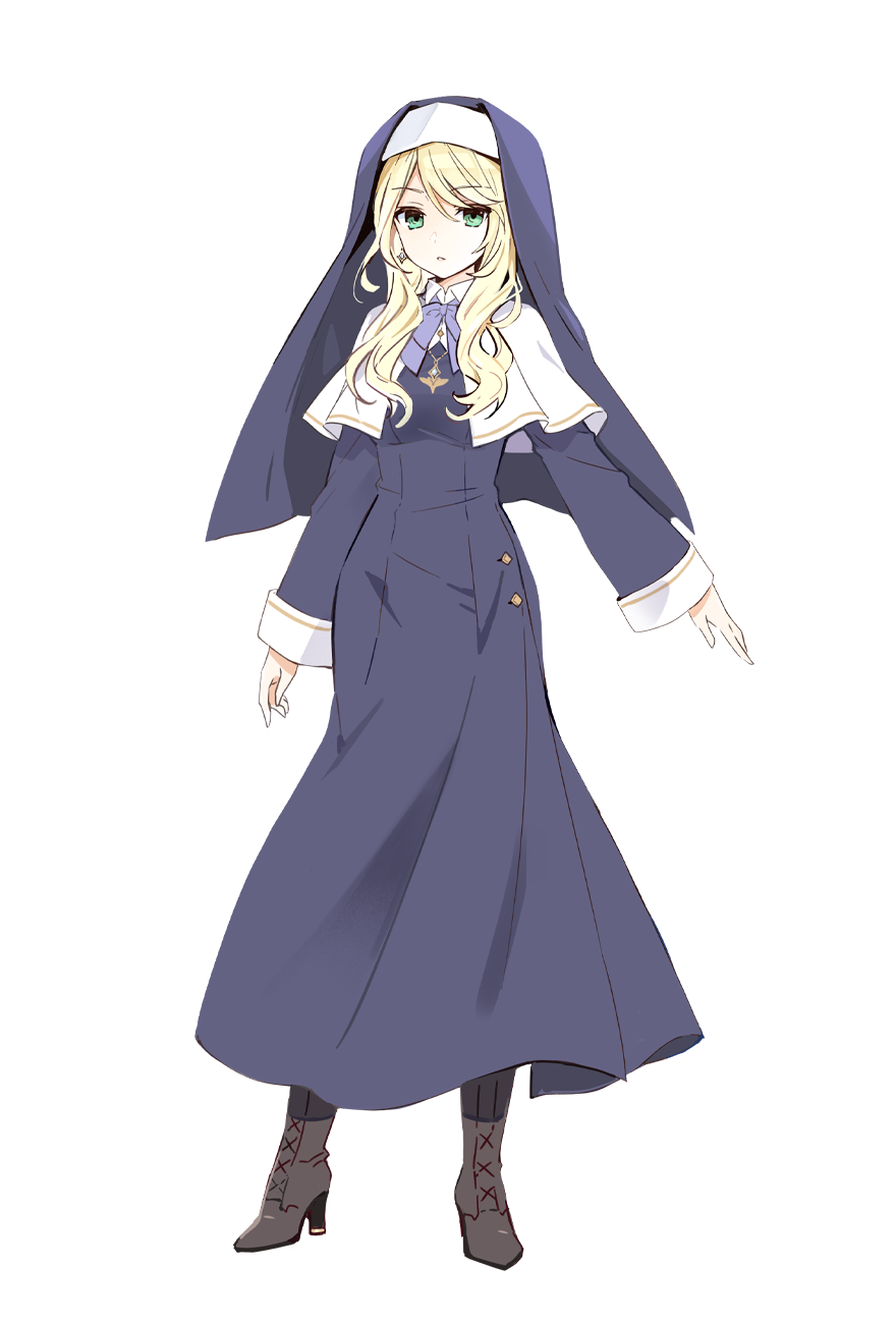 1girl, blonde_hair, blue_dress, boots, breasts, brown_boots, cape, collared_cape