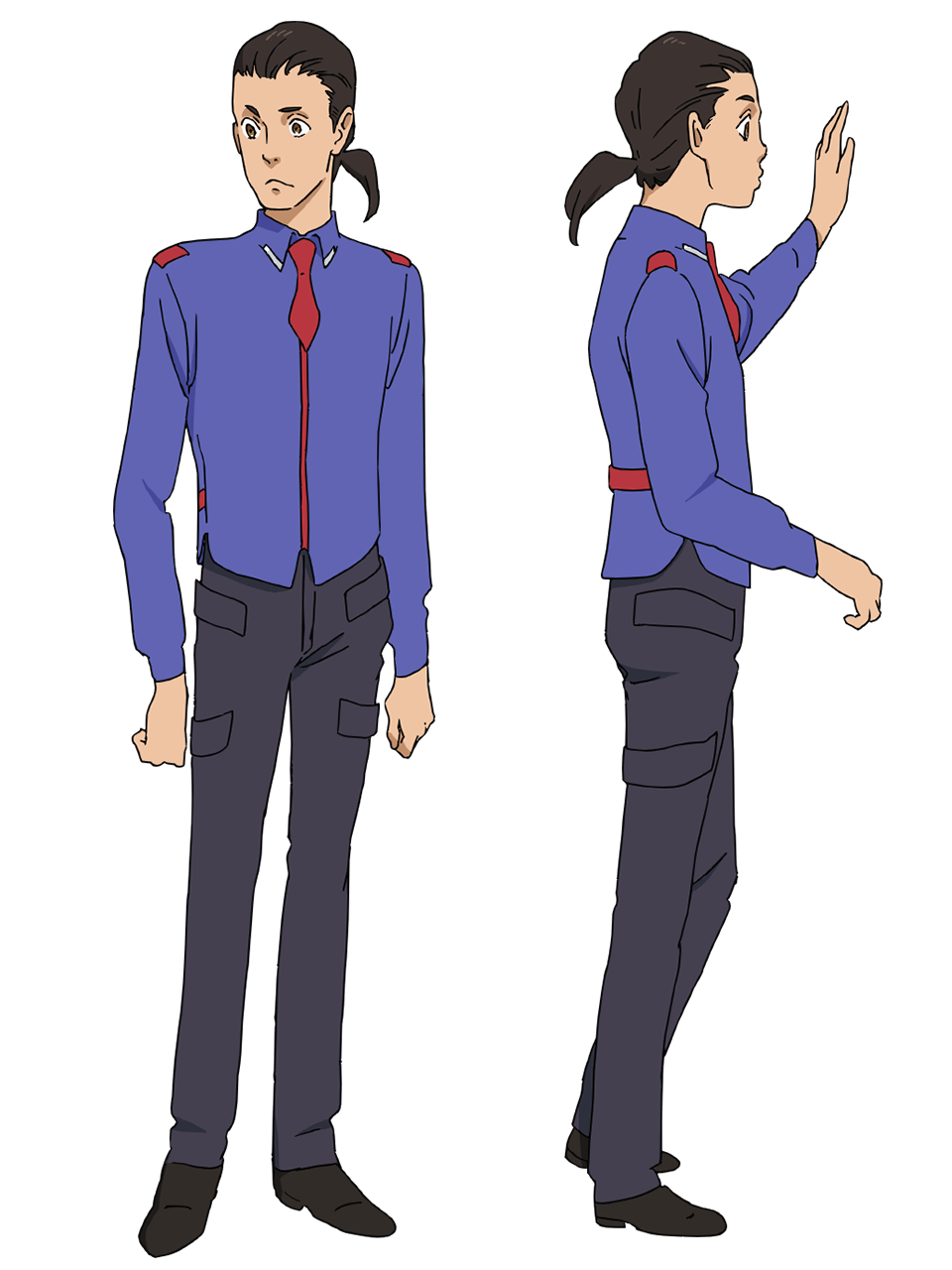 2boys, anime_coloring, blue_shirt, brown_eyes, brown_hair, brown_shoes, chikyuugai_shounen_shoujo, clenched_hands
