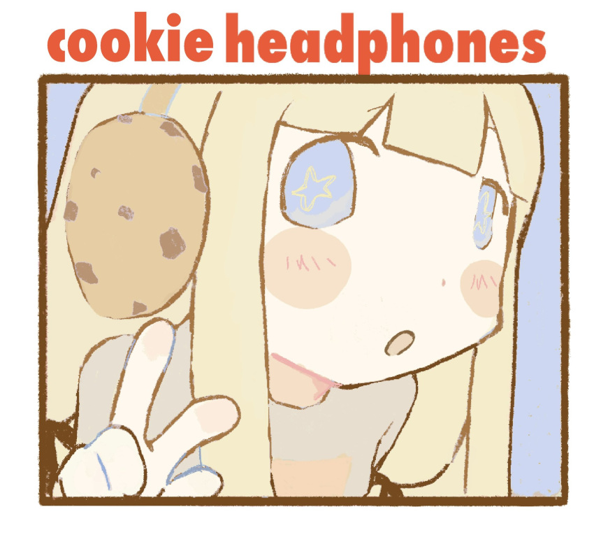+_+, blonde_hair, commentary, english_text, headphones, highres, open_mouth, original