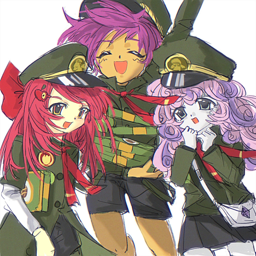 3girls, animification, apple, apple_bloom, apple_bloom_(equestria_girls), apple_hair_ornament, apple_slice, bag