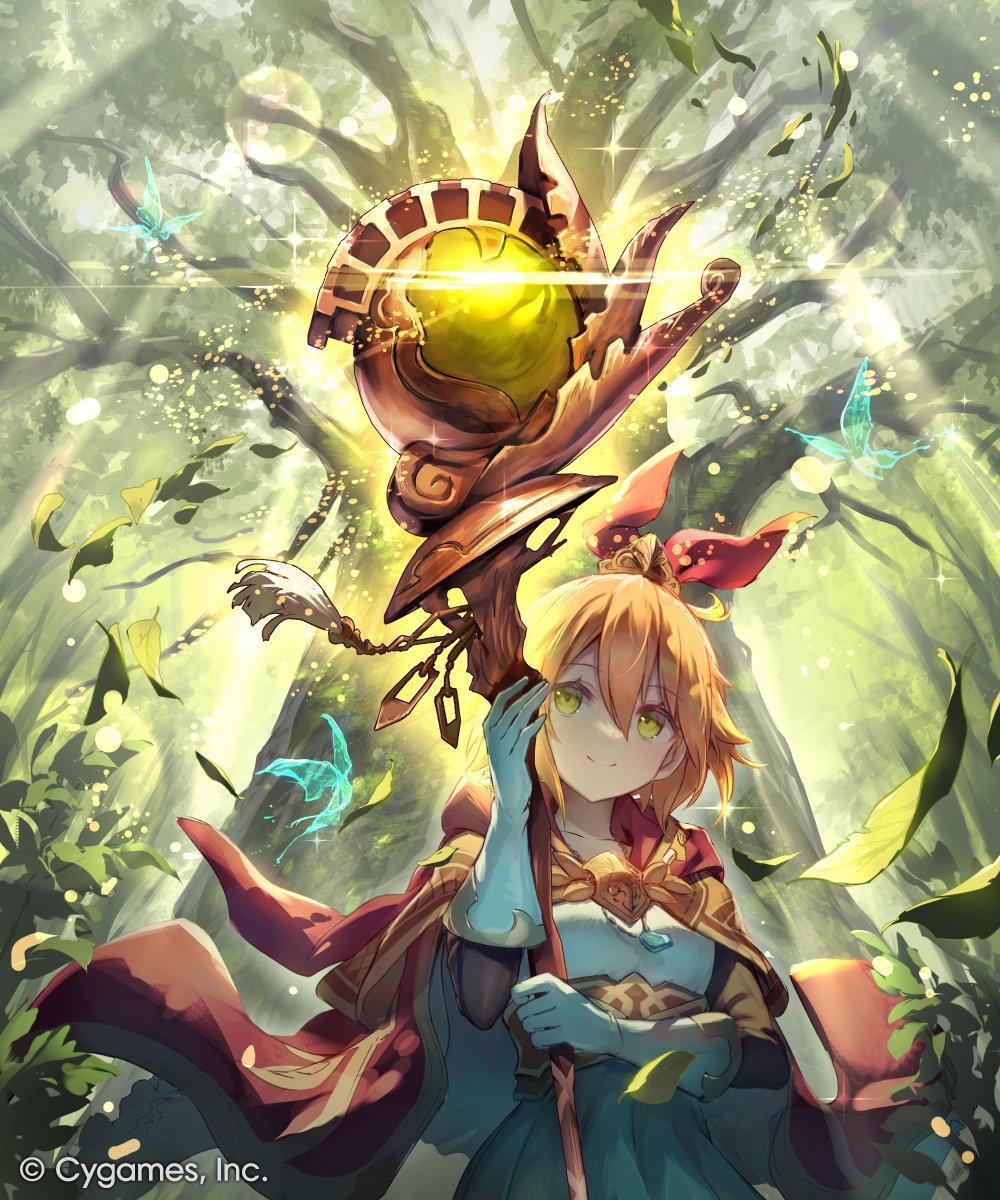 1girl, blonde_hair, breasts, bug, butterfly, cape, collarbone, commentary_request