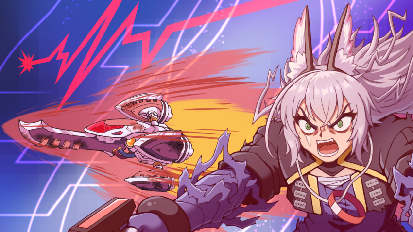 1other, animal_ear_fluff, animal_ears, blaster_master_zero, blaster_master_zero_3, chest_sarashi, green_eyes, grey_hair