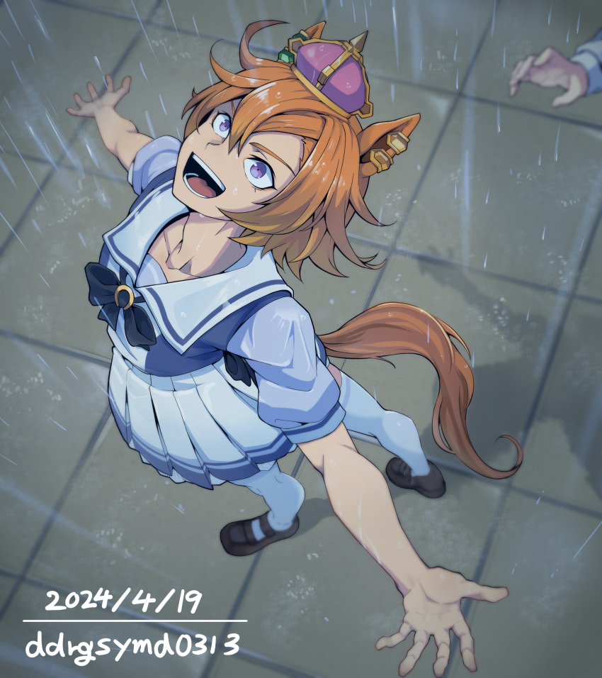 1girl, 1other, absurdres, animal_ears, black_shoes, crown, dated, dogeyama_um