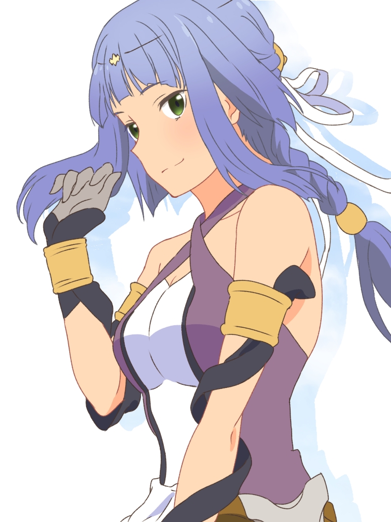 1girl, armband, artemis_(danmachi), blue_hair, braid, dress, dungeon_ni_deai_wo_motomeru_no_wa_machigatteiru_darou_ka, gloves
