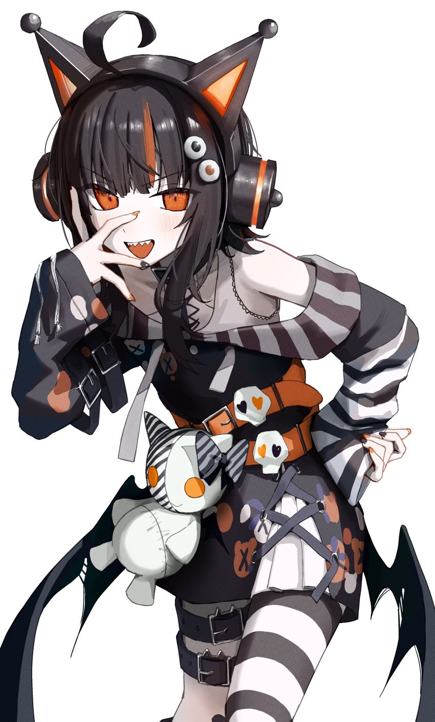 1girl, absurdres, ahoge, animal_ear_headphones, animal_ears, belt, belt_collar, black_dress