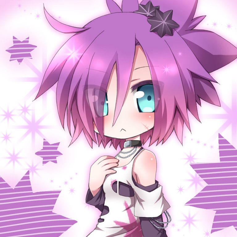1girl, bead_necklace, beads, black_collar, black_shirt, blue_eyes, blush, bow