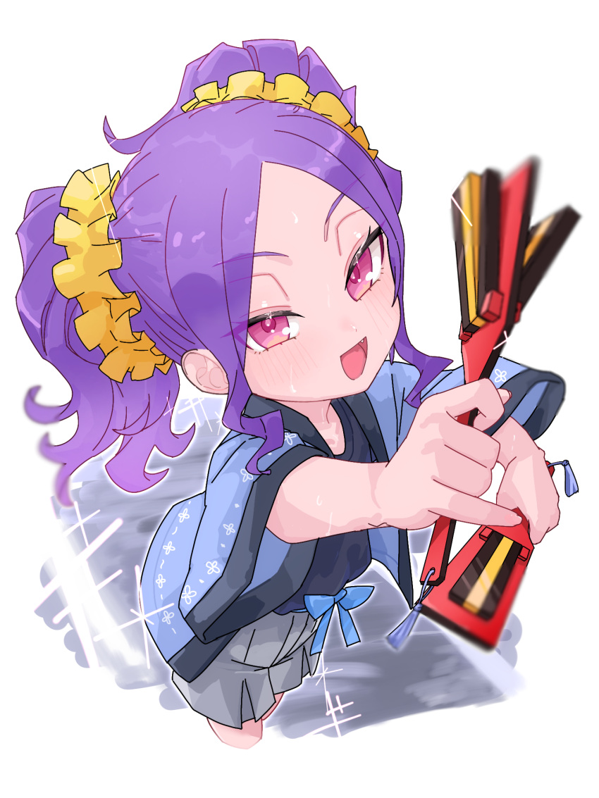 1girl, black_shirt, blue_kimono, blush, breasts, fate/grand_order, fate_(series), forehead