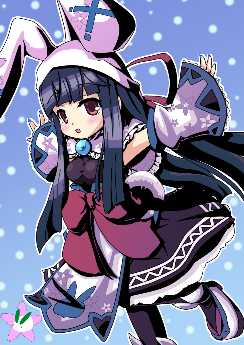 1girl, absurdres, black_hair, black_skirt, black_thighhighs, capelet, detached_sleeves, emil_chronicle_online