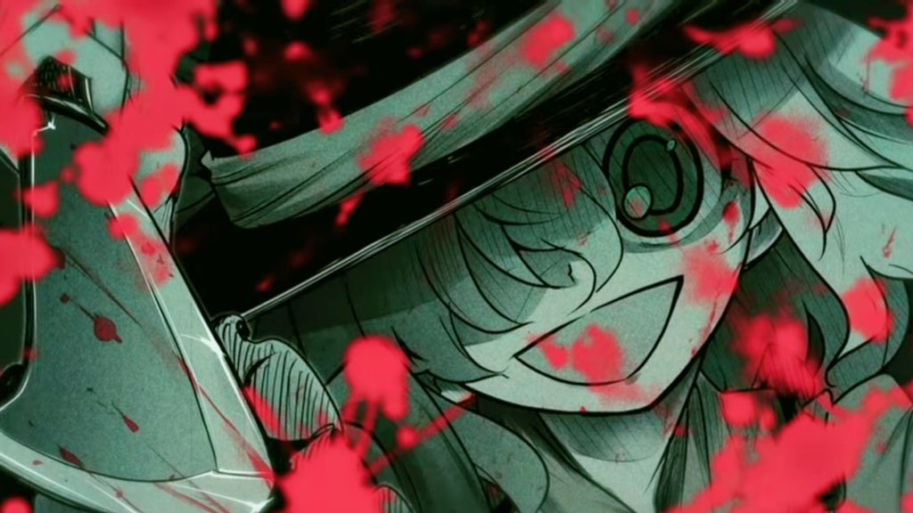 1girl, :d, blood, blood_on_face, blood_on_knife, blood_splatter, child, crazy_eyes