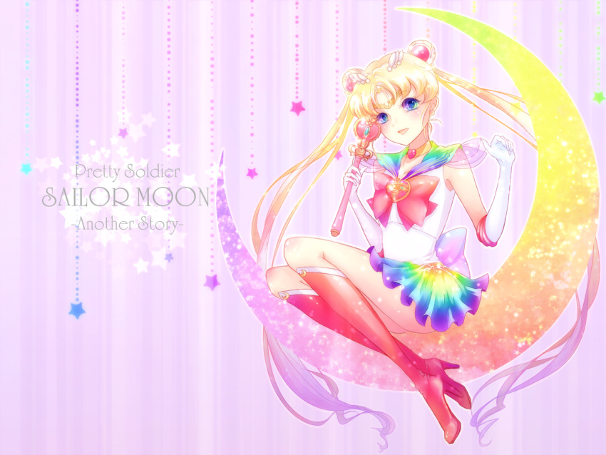 bishoujo_senshi_sailor_moon, blonde_hair, blue_eyes, boots, bow, brooch, choker, crescent_moon