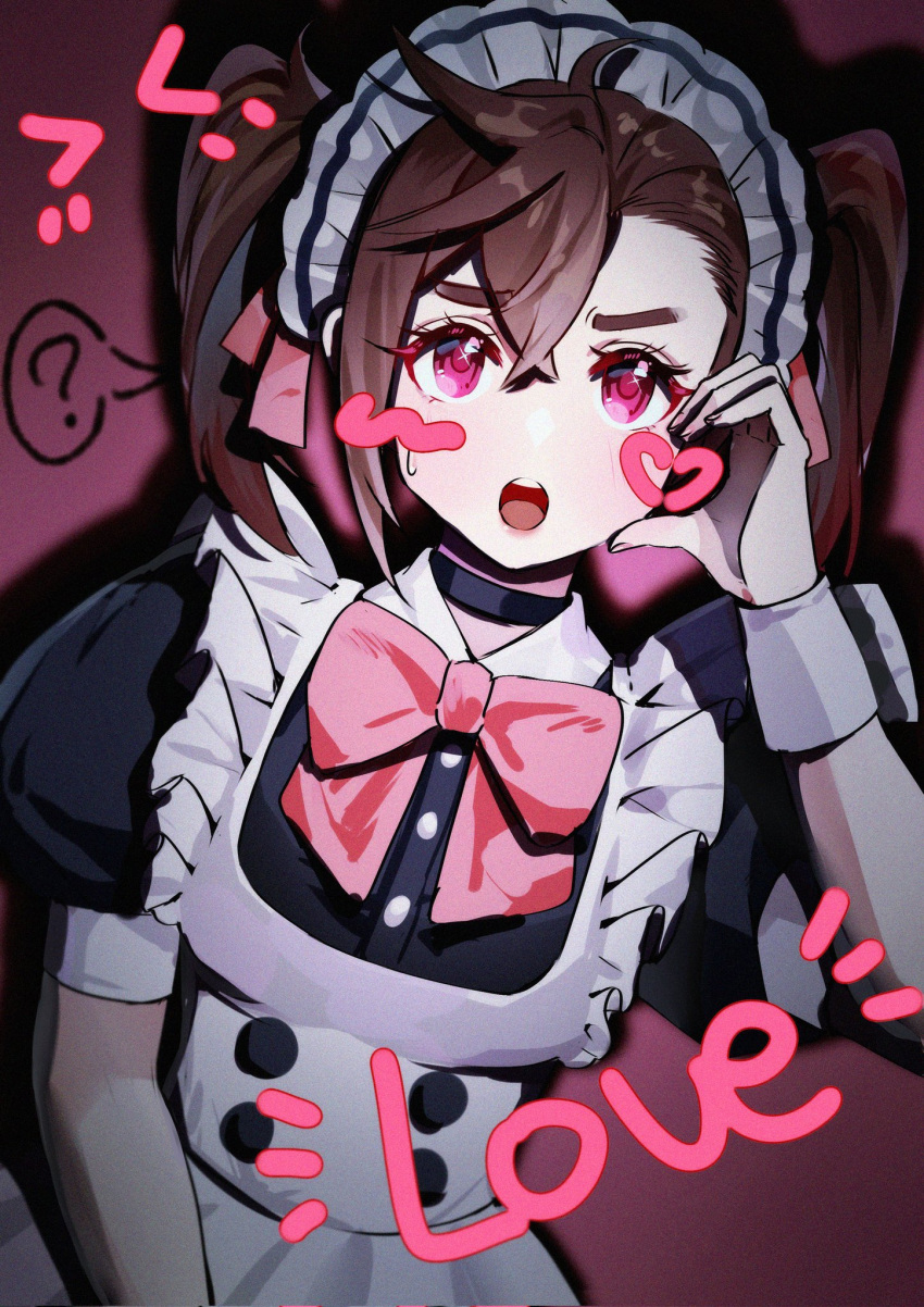 1girl, ?, apron, ayase_momo, black_choker, black_dress, bow, bowtie