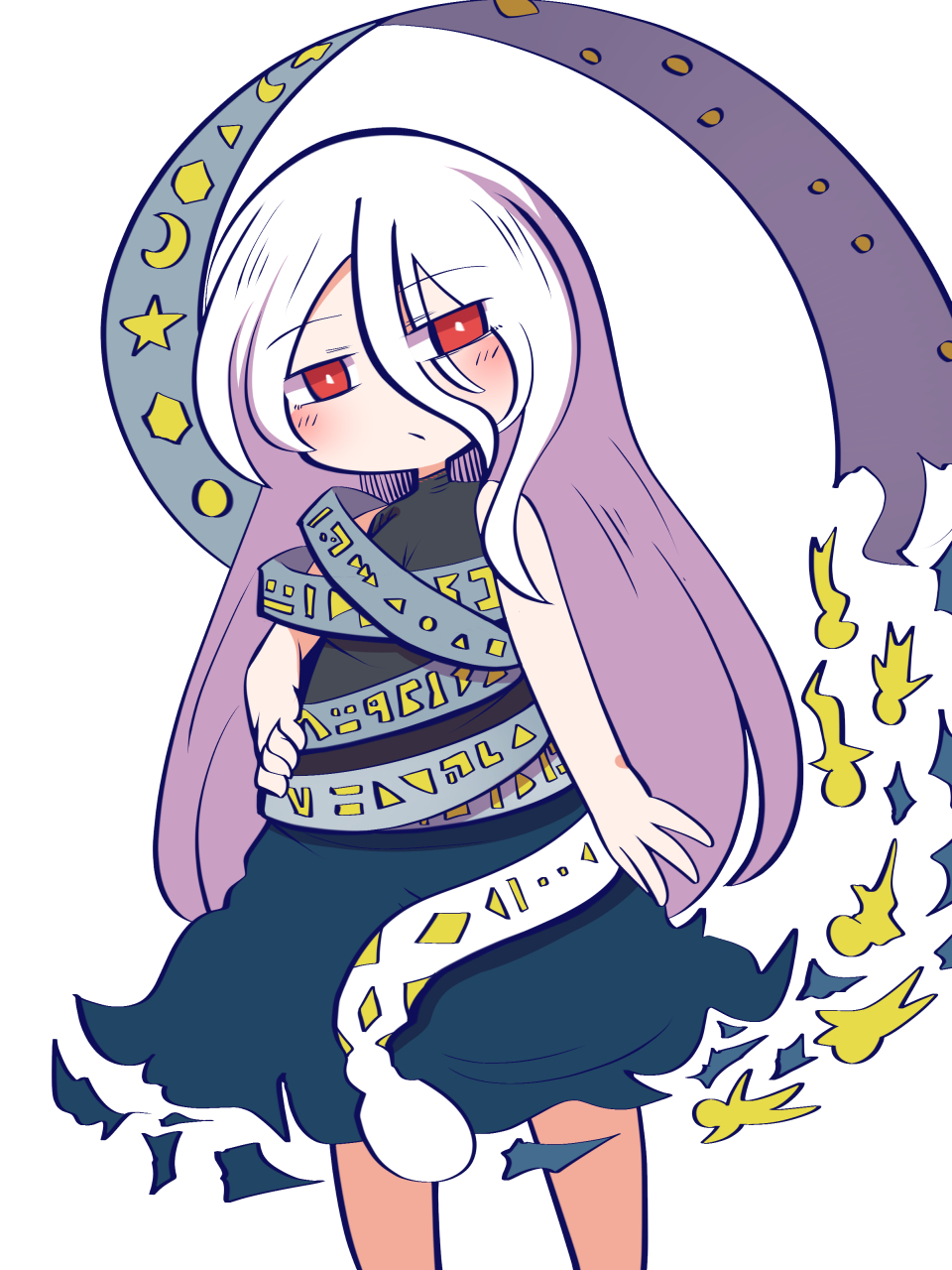 1girl, black_dress, blue_dress, blush, breasts, bright_pupils, chahan_(fried_rice0614), chibi