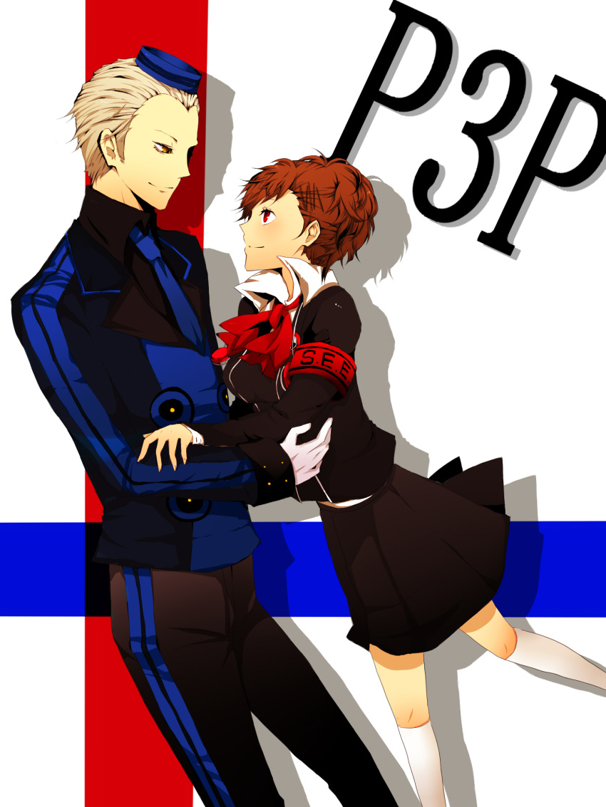 1girl, bow, brown_hair, couple, female_protagonist_(persona_3), female_protagonist_(persona_3_, fujikiti, hair_ornament