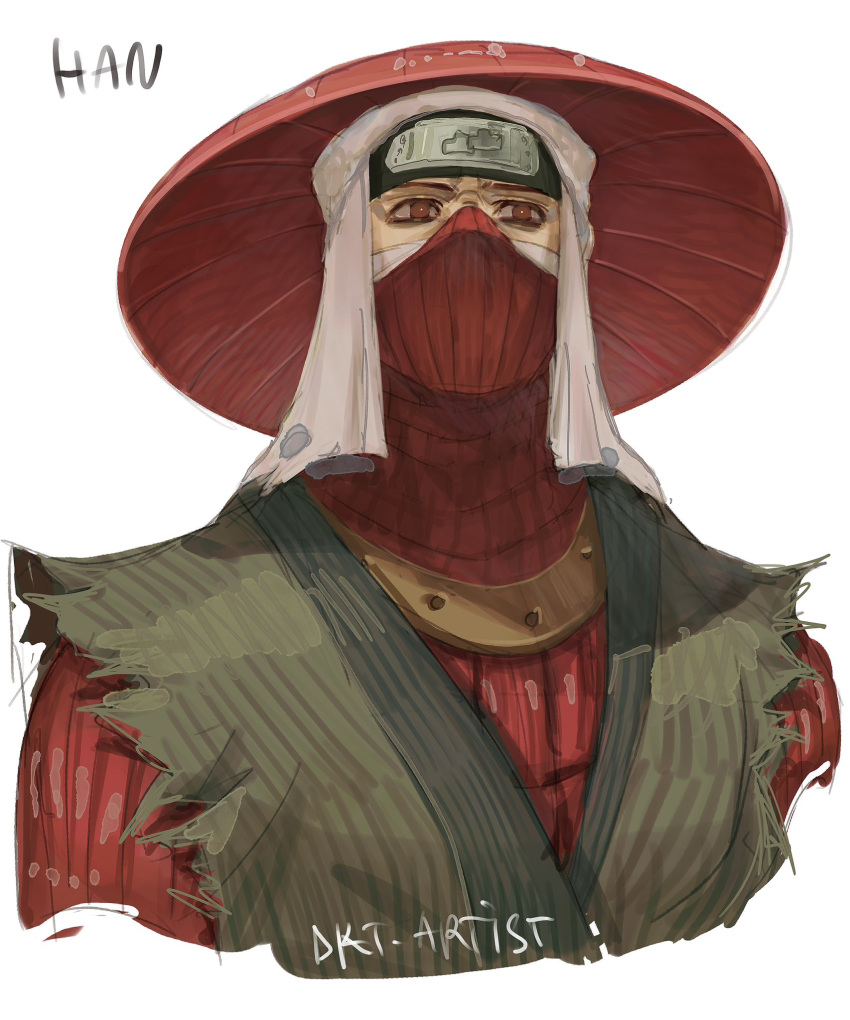 1boy, artist_name, artistdkt, character_name, commentary, cropped_torso, forehead_protector, han_(naruto)