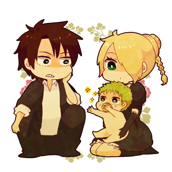 1boy, 1girl, age_difference, baby_be'el, beelzebub_(manga), blonde_hair, breasts, green_hair
