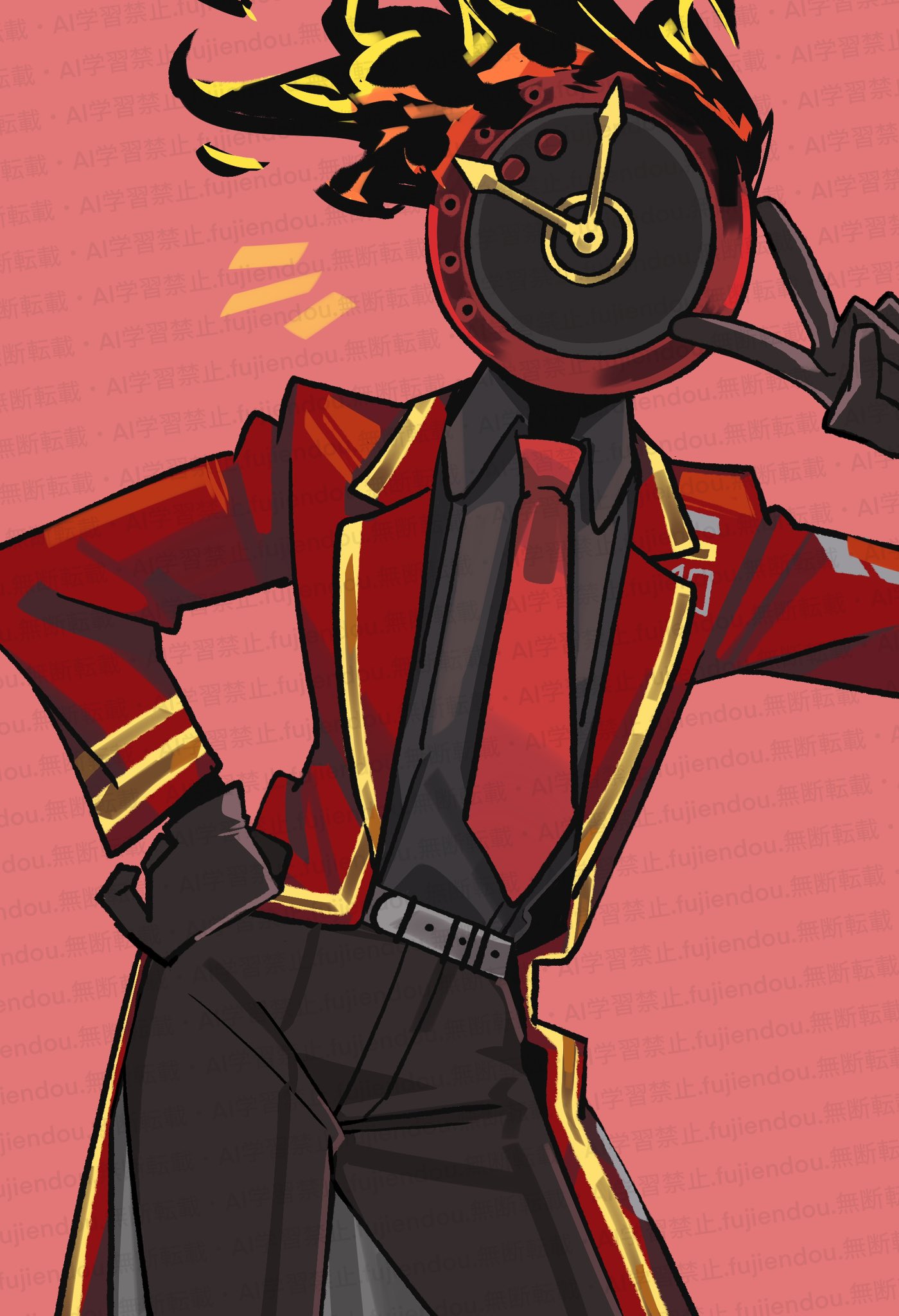 1other, black_gloves, black_pants, black_shirt, clock, coat, collared_shirt, dante_(limbus_company)