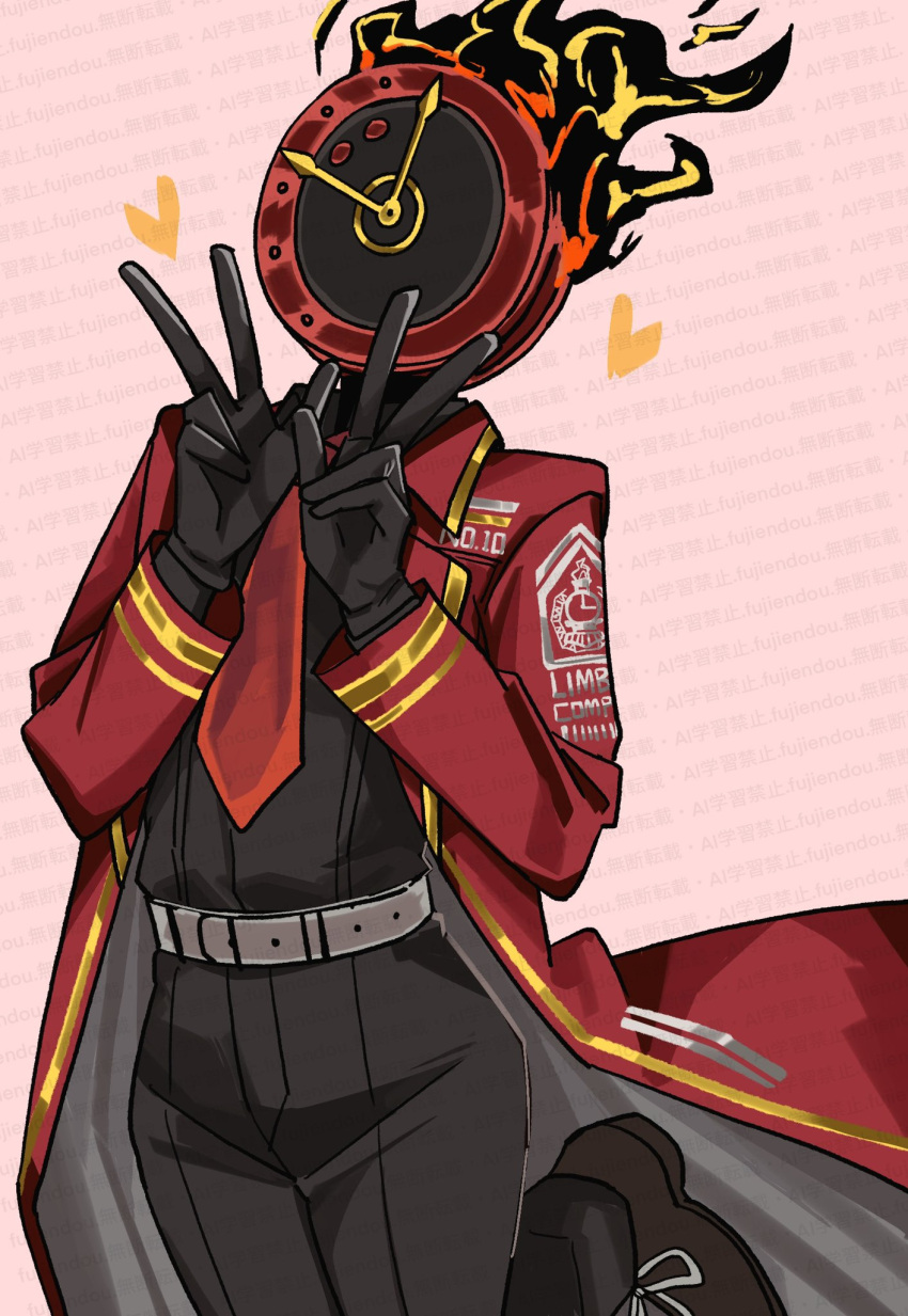 1other, black_gloves, black_pants, black_shirt, clock, coat, collared_shirt, dante_(limbus_company)