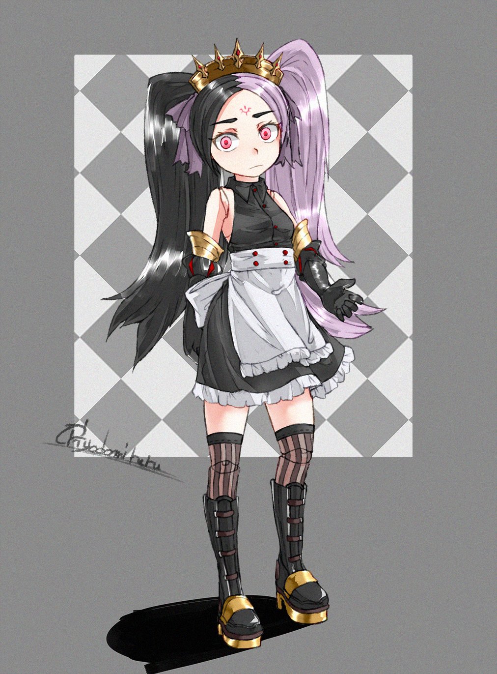 1girl, alternate_costume, artist_name, bad_id, bad_twitter_id, bare_shoulders, black_gloves, black_hair