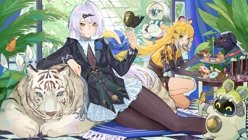 3girls, absurdres, amagumo0501, animal_ears, animal_hands, belion_(zenless_zone_zero), bird, bird_on_hand