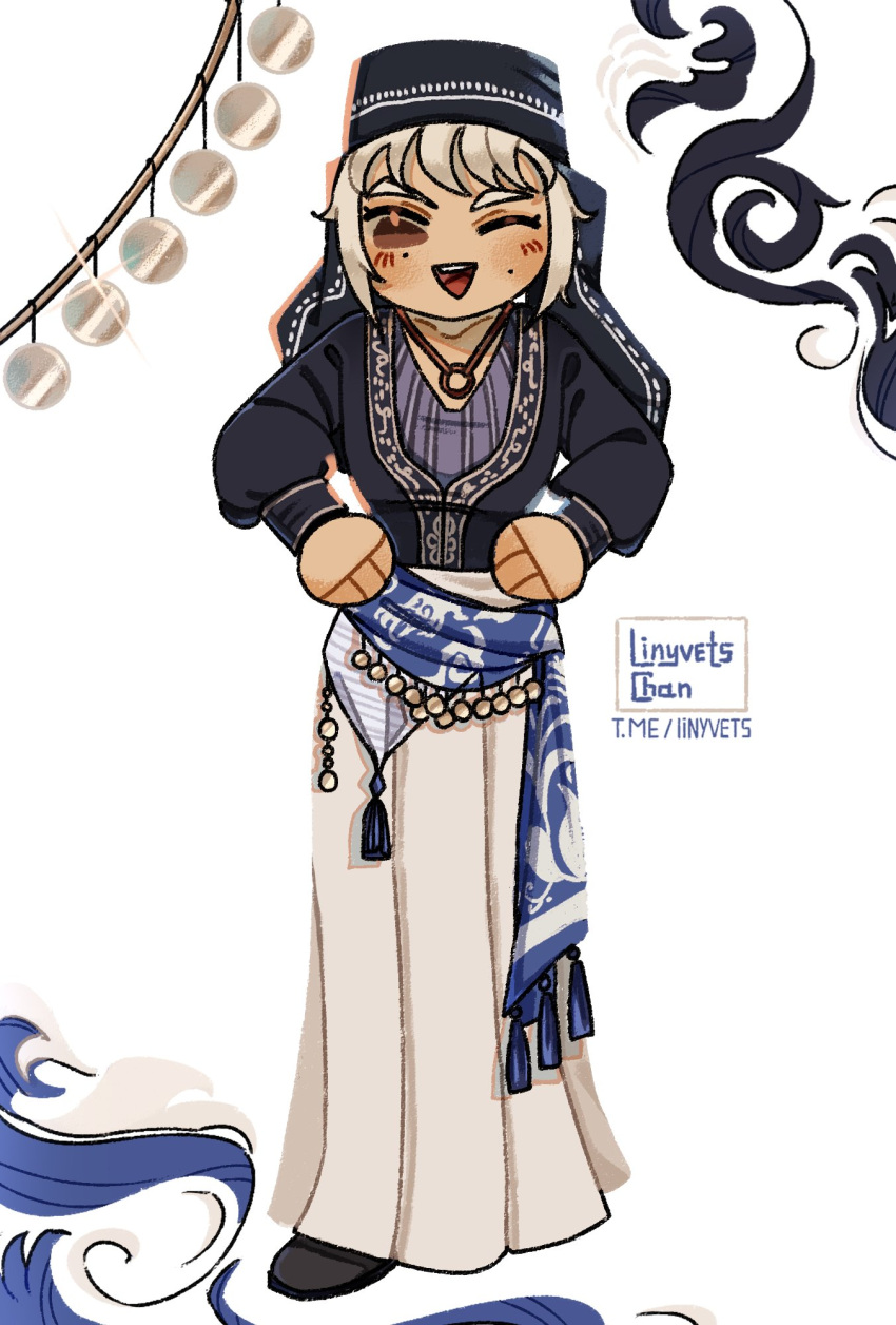 1girl, abstract_background, chibi, chibi_only, embroidery, full_body, georgia_(country), georgian_clothes