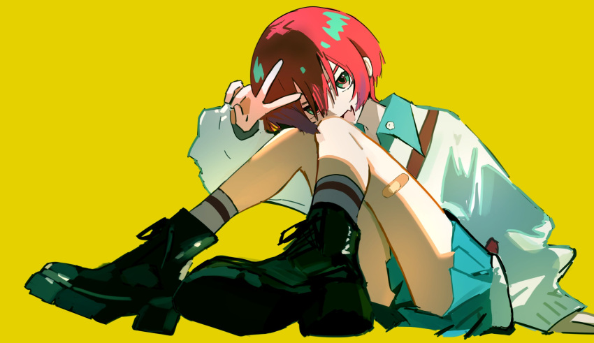 1girl, amate_yuzuriha, aqua_eyes, collared_shirt, doremy, fang, full_body, gundam