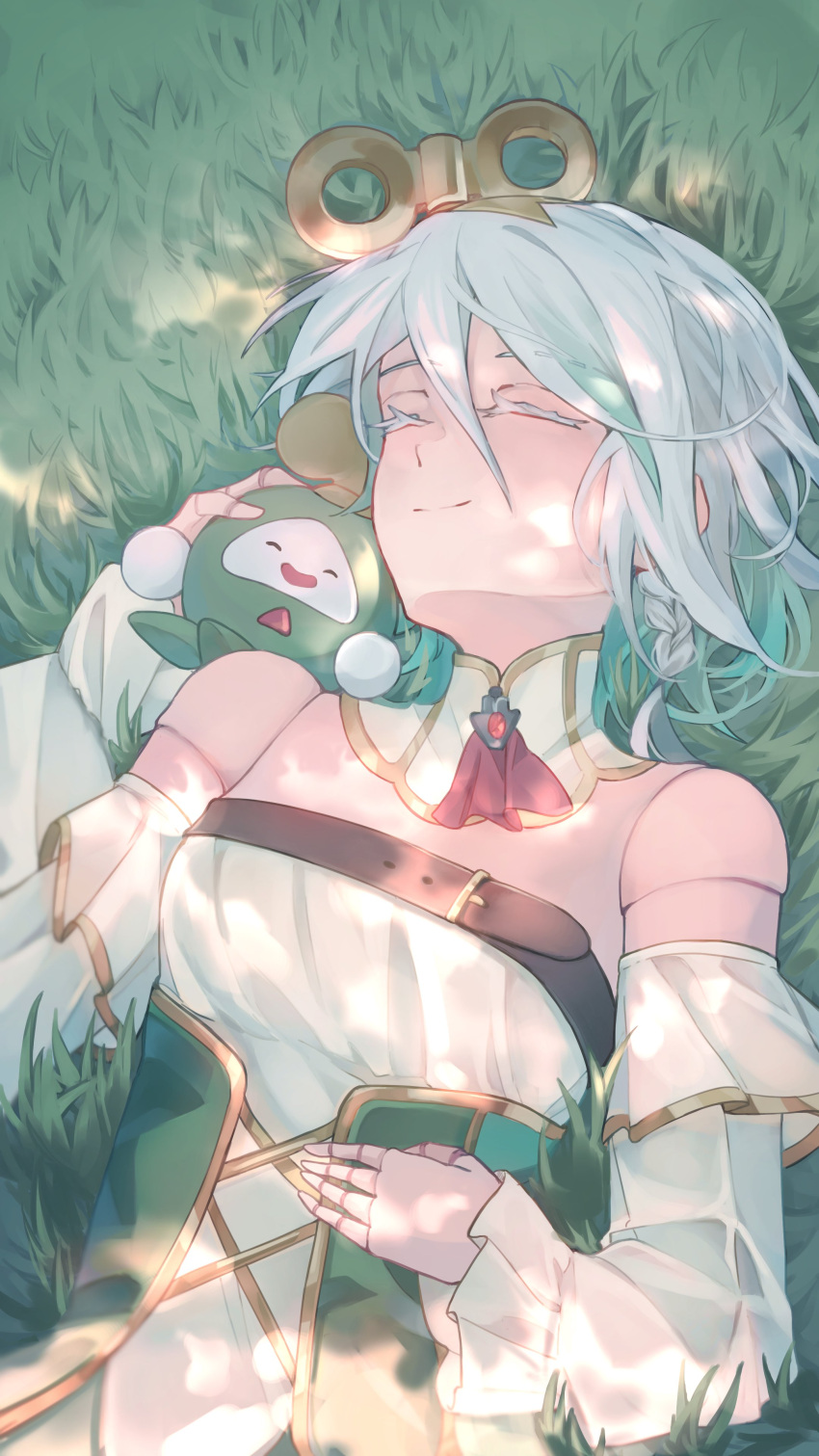1girl, absurdres, braid, catricius, cecilia_immergreen, cecilia_immergreen_(1st_costume), closed_eyes, detached_collar
