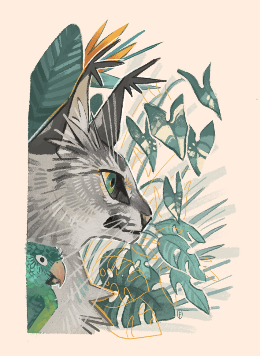 animal, animal_focus, artist_self-insert, bird, cat, commentary, ear_tufts, english_commentary