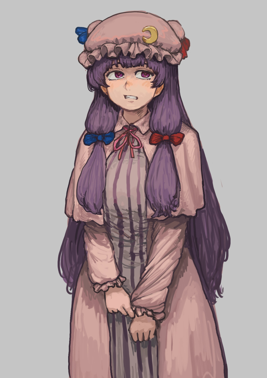 1girl, absurdres, breasts, chanta_(ayatakaoisii), collared_robe, crescent, crescent_hat_ornament, dress