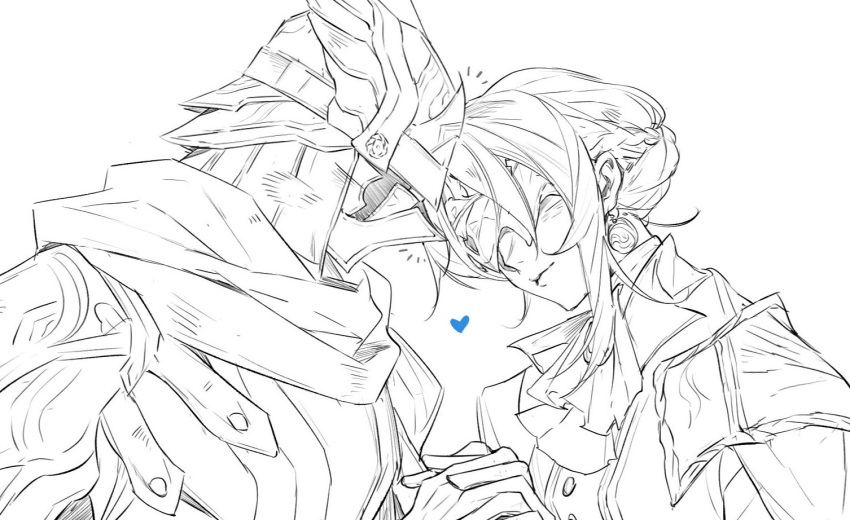 1boy, 1girl, armor, ascot, braid, brother_and_sister, closed_mouth, covered_eyes