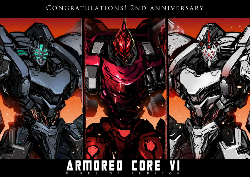 allmind_(armored_core_vi), armored_core, armored_core_vi:_fires_of_rubicon, artificial_eye, ayre_(armored_core_vi), dtcy, fromsoftware, g5_iguazu_(armored_core_vi), hal_826, handler_walter, highres, machinery, mecha, mecha_focus, mechanical_arms, mechanical_eye, mechanical_hands, mechanical_legs, multiple_mecha, no_humans, robot, science_fiction, thrusters