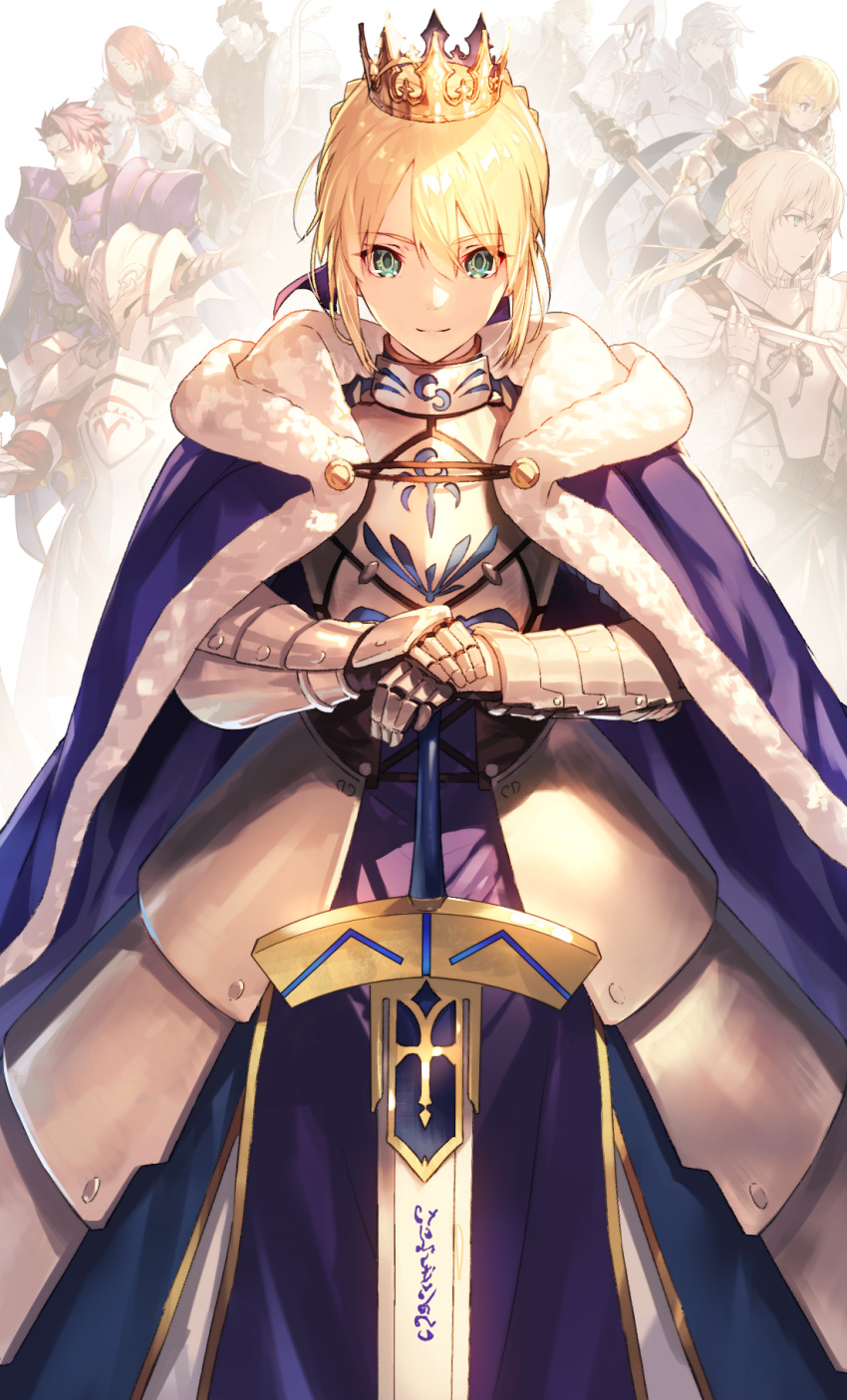 3girls, 6+boys, agravain_(fate), ahoge, armor, armored_dress, artoria_pendragon_(fate), bedivere_(fate)