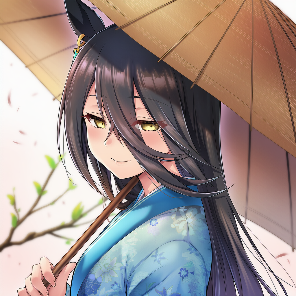 1girl, animal_ears, black_hair, branch, chinese_clothes, closed_mouth, hair_between_eyes, holding