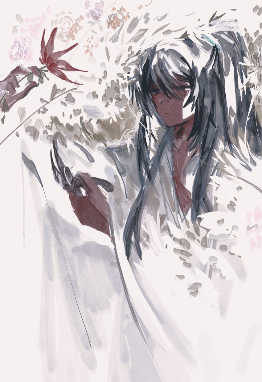 1boy, absurdres, black_eyes, black_hair, blue_eyes, chinese_clothes, flower, hanfu