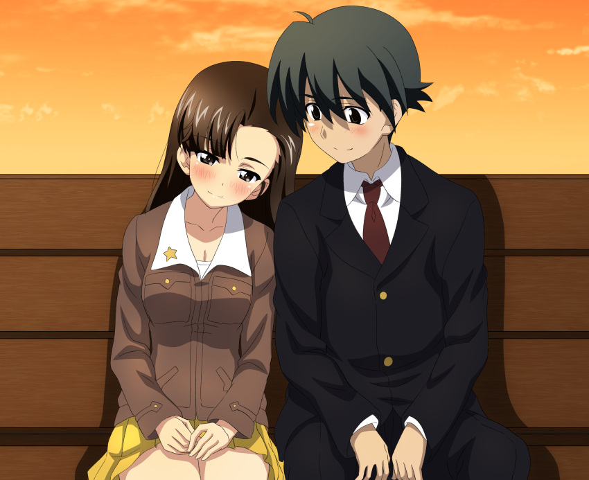 1boy, 1girl, absurdres, commission, commissioner_upload, crossover, girls_und_panzer, highres