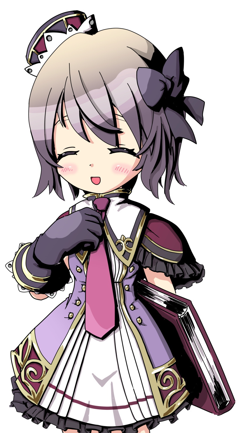 1girl, ^_^, absurdres, black_gloves, black_hat, black_ribbon, book, buch_alma