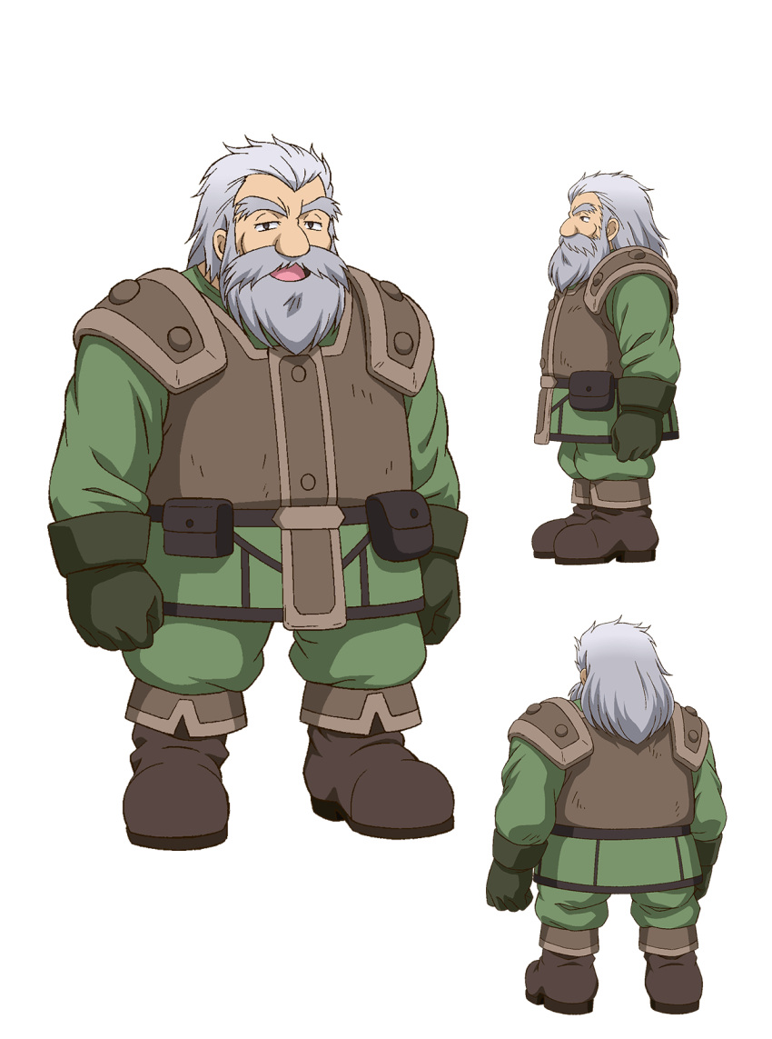 3boys, anime_coloring, armor, beard, belt, belt_pouch, big_nose, boots