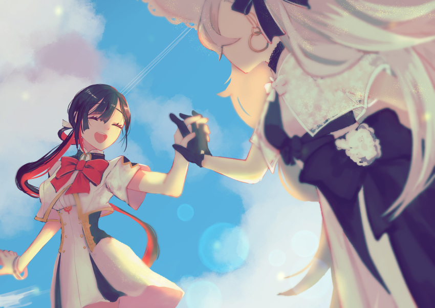 2girls, absurdres, black_hair, breasts, closed_eyes, dress, fate/grand_order, fate_(series)
