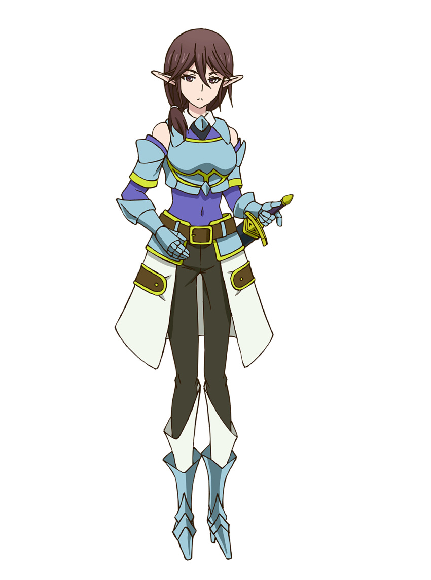 1girl, anime_coloring, armor, belt, blue_armor, breastplate, breasts, brown_belt