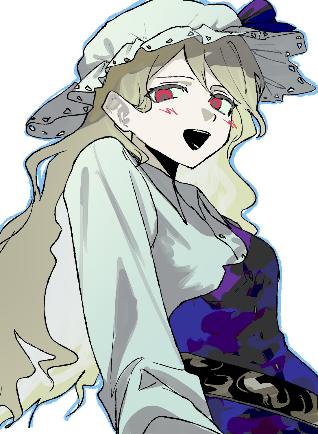 1girl, blonde_hair, blush, collared_shirt, cotolu, dress, from_below, hat