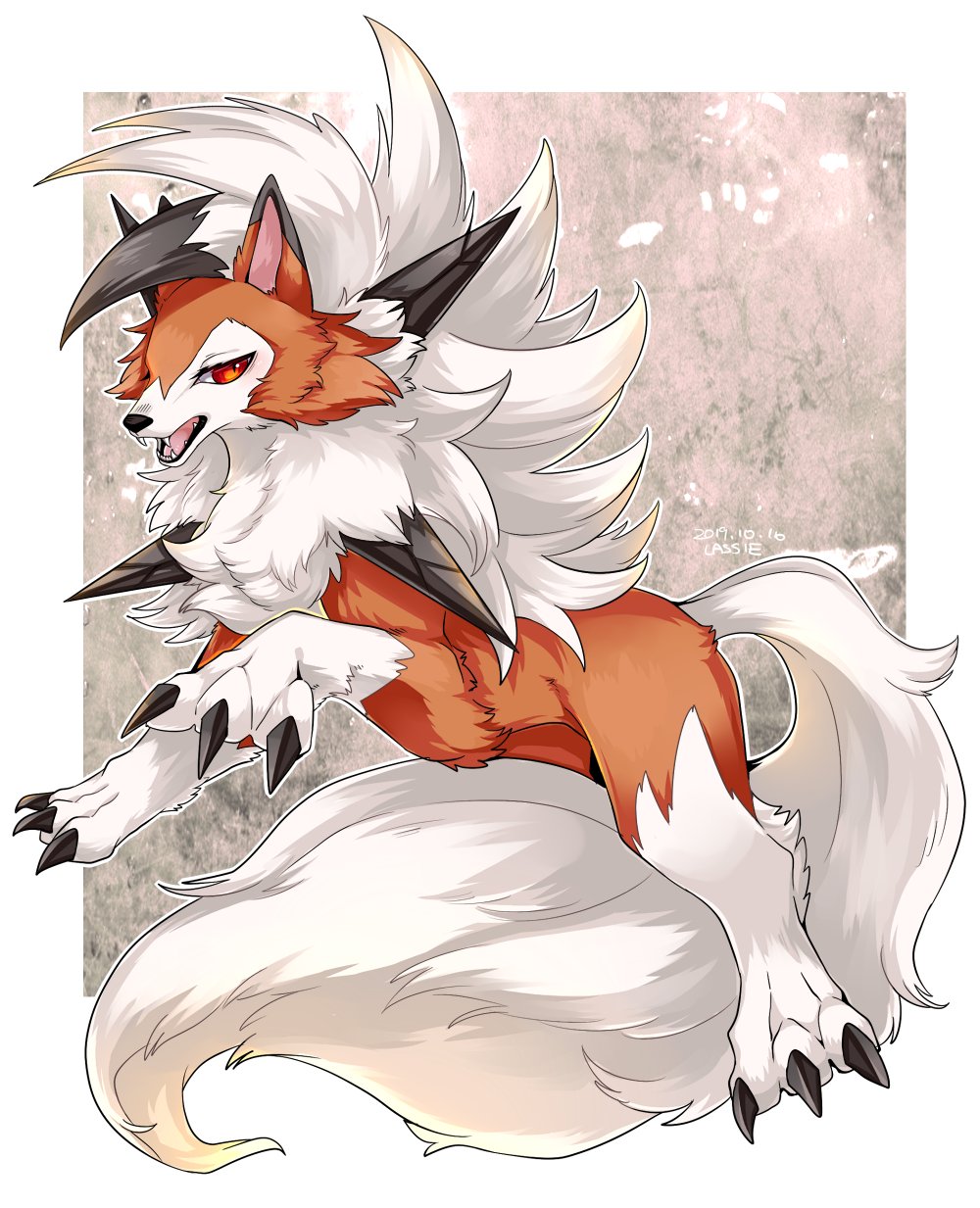 animal_focus, claws, fangs, full_body, highres, iga_lassie, lassie, looking_at_viewer