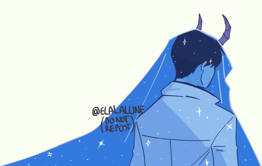 1boy, black_hair, blue_theme, coat, commentary, cosplay, costume_switch, elalalune