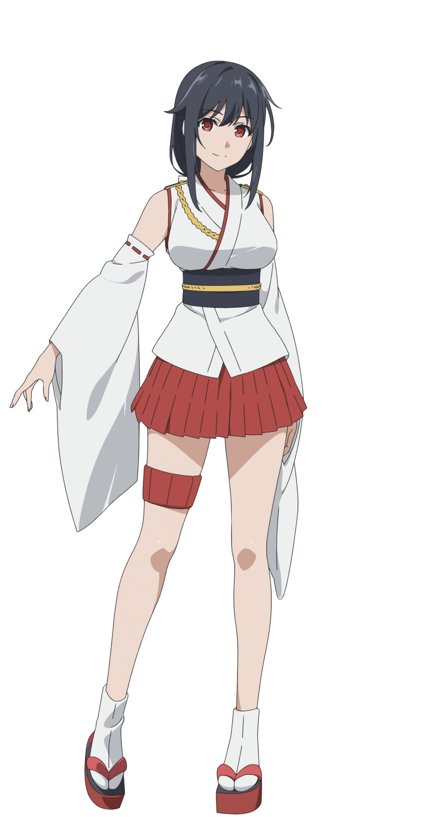 1girl, absurdres, anime_coloring, bare_shoulders, black_hair, breasts, closed_mouth, detached_sleeves