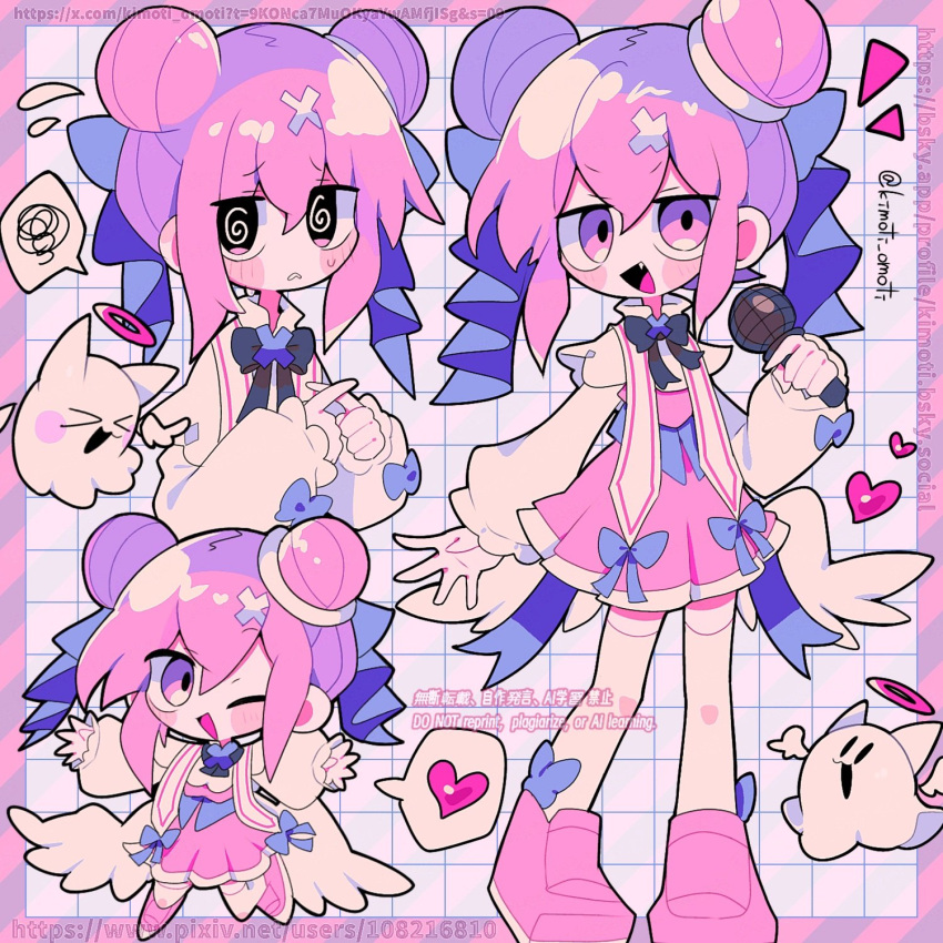 1girl, blush_stickers, chibi, double_bun, dress, fang, full_body, ghost