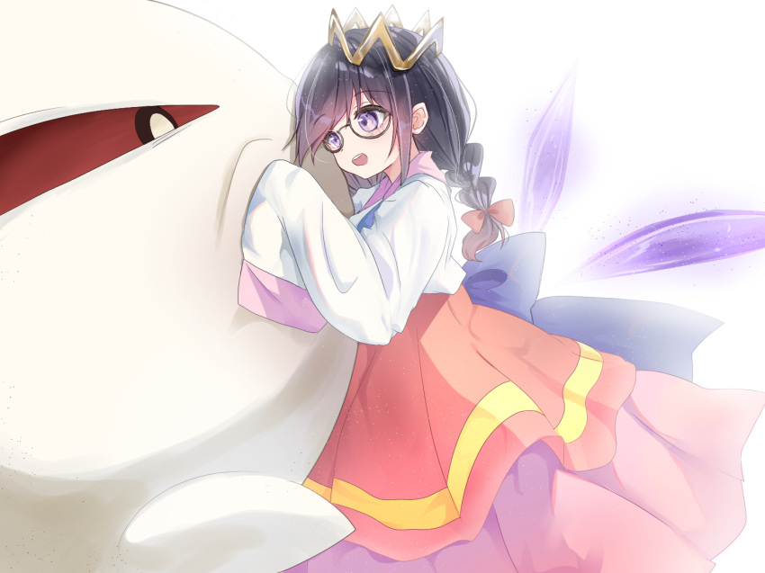 1girl, bow, crown, fairy, fairy_wings, glasses, hair_bow, kirby_(series)