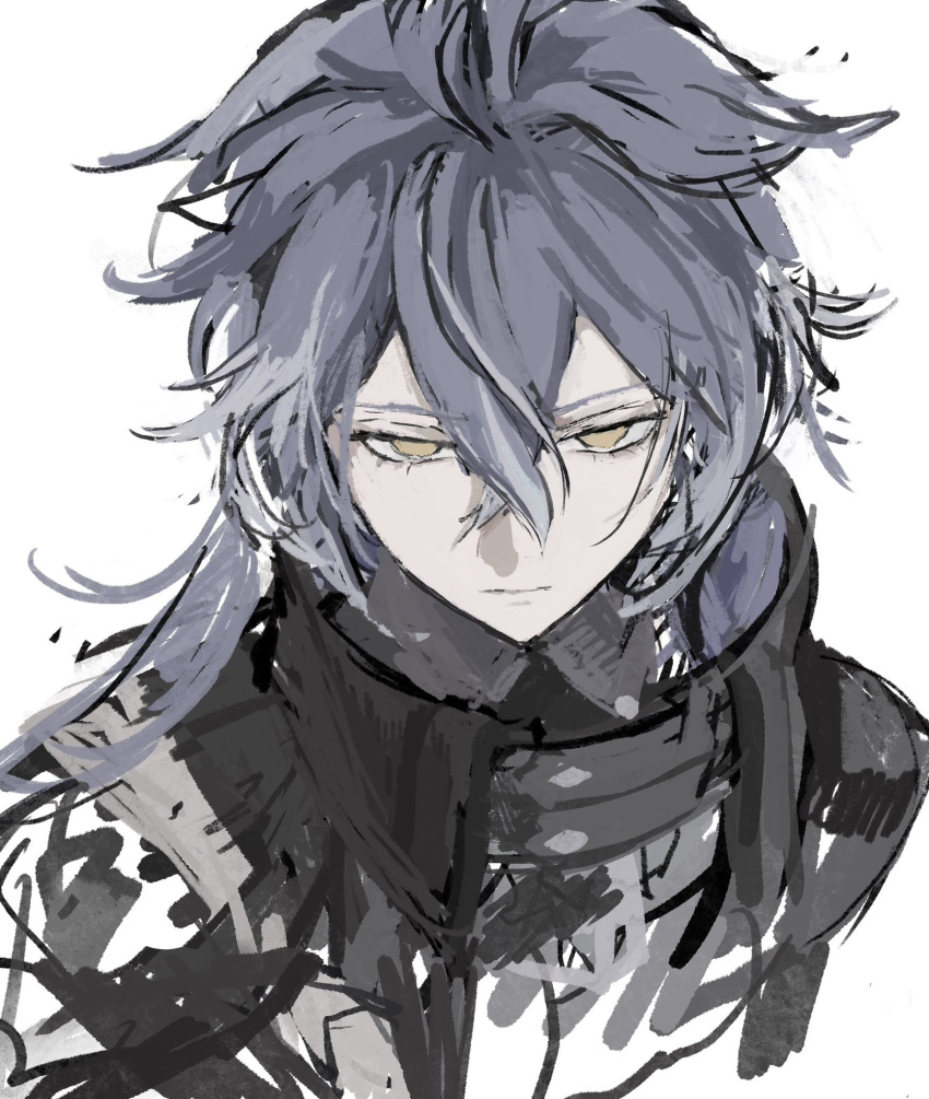 1boy, blue_hair, closed_mouth, collared_jacket, cropped_shoulders, crossed_bangs, double-parted_bangs, empty_eyes