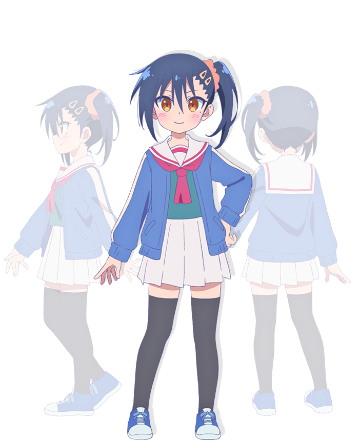 3girls, anime_coloring, back, black_thighhighs, blue_cardigan, blue_eyes, blue_shoes, blush