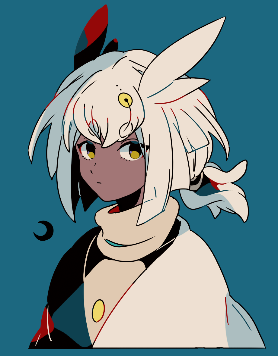 1girl, blue_background, cape, closed_mouth, commentary_request, cropped_torso, dark-skinned_female, dark_skin
