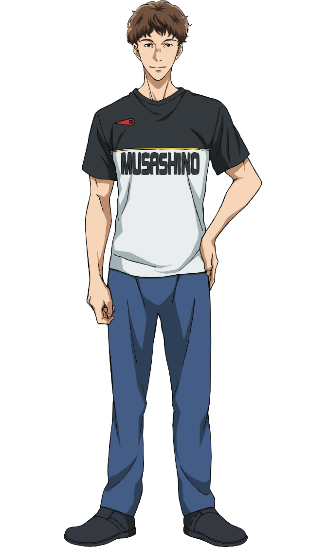 1boy, anime_coloring, ao_ashi, black_shirt, black_shoes, blue_pants, brown_hair, closed_mouth