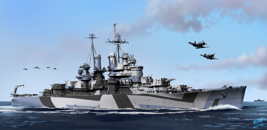aircraft, aircraft_carrier, airplane, anti-aircraft_gun, autocannon, blue_sky, bofors_40_mm_gun, cannon